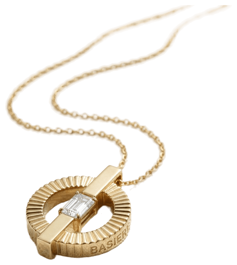 BASIERE MAISON signature pendant on white fabric
